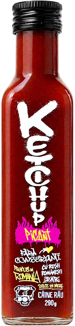 Ketchup Picant CÂINE RĂU cu roșii românești, suc de mere și cayenne